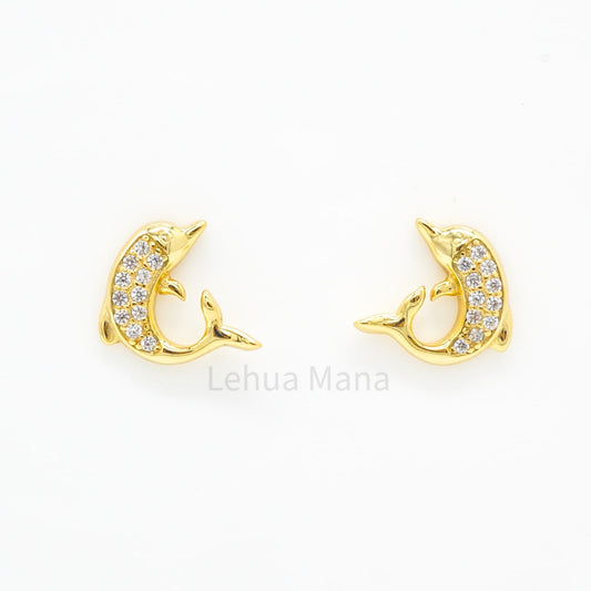 925 Sterling Silver CZ Hawaiian Dolphin Stud Earrings