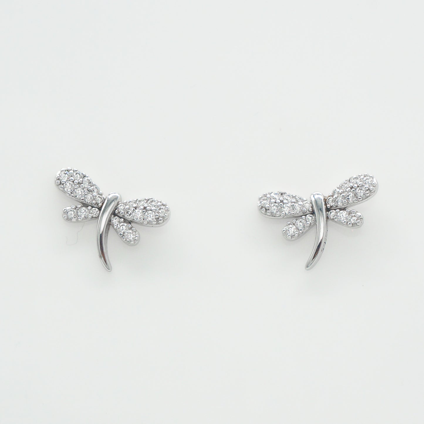 925 Sterling Silver CZ Dragonfly Stud Earrings