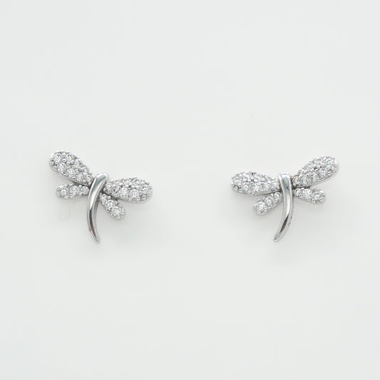 925 Sterling Silver CZ Dragonfly Stud Earrings