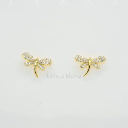 925 Sterling Silver CZ Dragonfly Stud Earrings