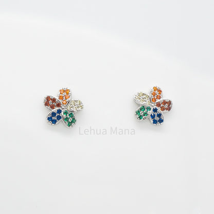 925 Sterling Silver CZ Plumeria Flower Stud Earrings