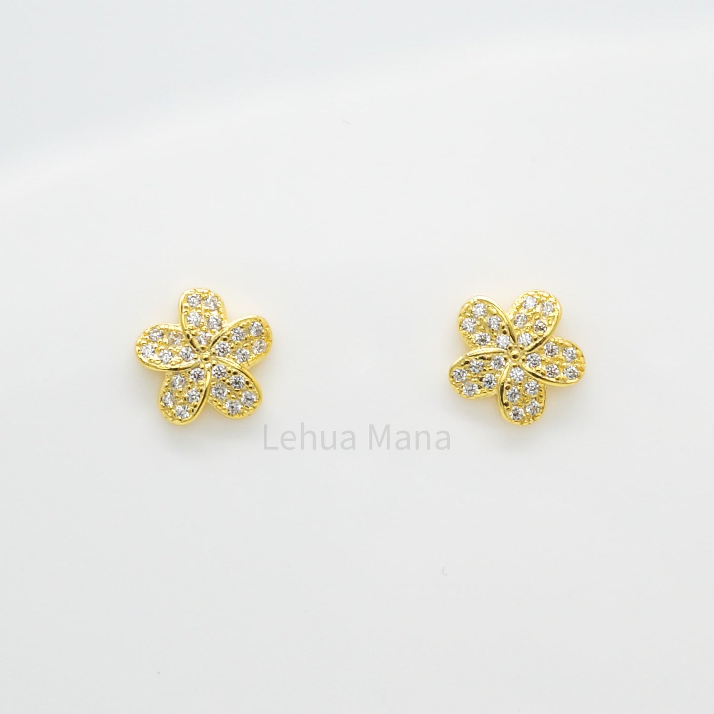 925 Sterling Silver CZ Plumeria Flower Stud Earrings