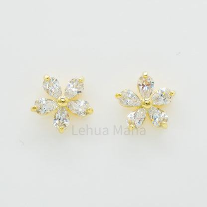 925 Silver CZ Flower Post Earrings, CZ Earrings, Cubic Zirconia Earrings, 925 Sterling Silver Jewelry, Flower Earrings, Stud Earrings