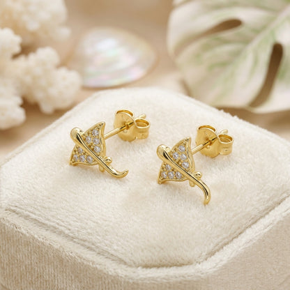 Hawaiian Manta Ray Pave CZ Stud Earrings - 925 Sterling Silver