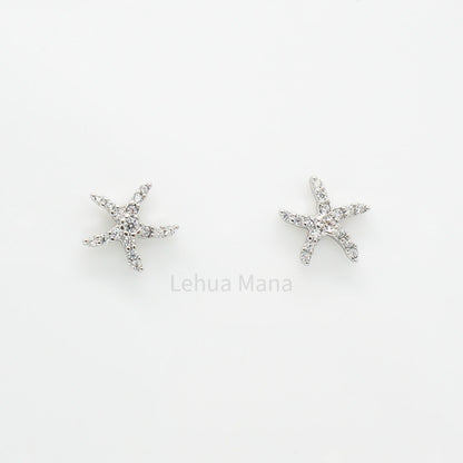 925 Sterling Silver CZ Hawaiian Starfish Stud Earrings