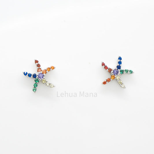 925 Sterling Silver CZ Hawaiian Starfish Stud Earrings