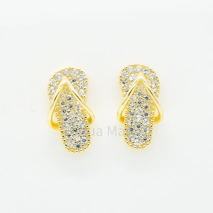 925 Silver CZ Flip flop slipper Post Earrings, CZ Earrings, Cubic Zirconia Earrings, 925 Sterling Silver Jewelry, flip flop slipper Earrings, Stud Earrings