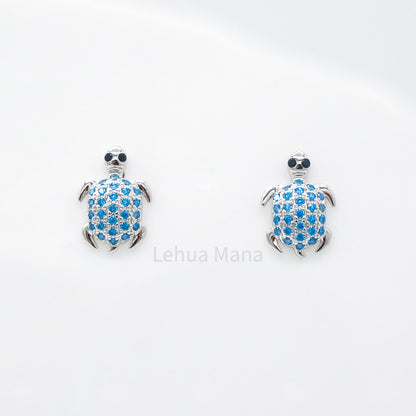 925 Sterling Silver CZ Hawaiian Sea Turtle Stud Earrings