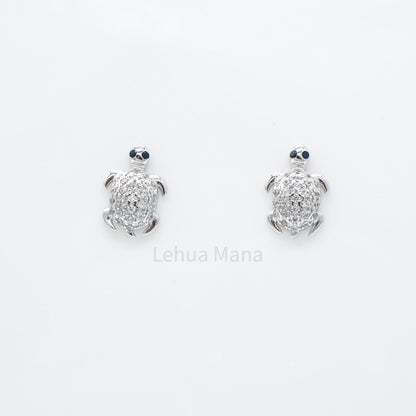 925 Sterling Silver CZ Hawaiian Sea Turtle Stud Earrings