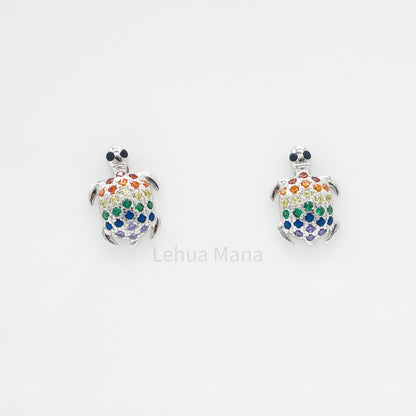 925 Sterling Silver CZ Hawaiian Sea Turtle Stud Earrings