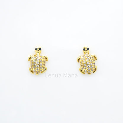 925 Sterling Silver CZ Hawaiian Sea Turtle Stud Earrings