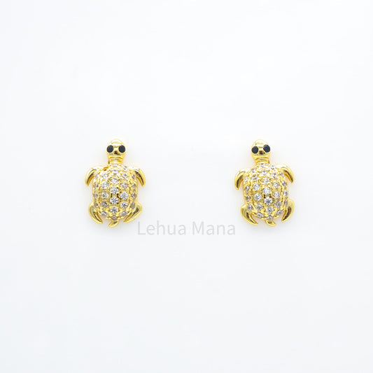 925 Sterling Silver CZ Hawaiian Sea Turtle Stud Earrings