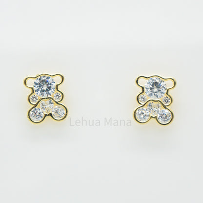 925 Silver CZ Teddy Bear Post Earrings, CZ Earrings, Cubic Zirconia Earrings, 925 Sterling Silver Jewelry, Teddy Bear Earrings, Stud Earrings