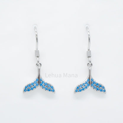 925 Sterling Silver CZ Whale Tail Dangle Earrings