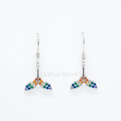 925 Sterling Silver CZ Whale Tail Dangle Earrings