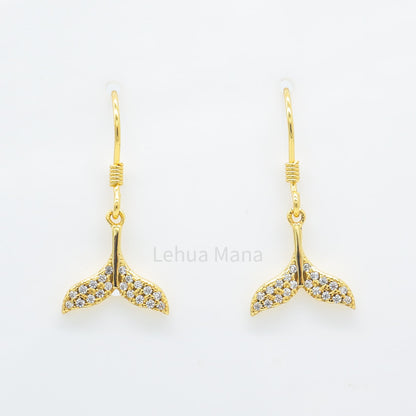 925 Sterling Silver CZ Whale Tail Dangle Earrings