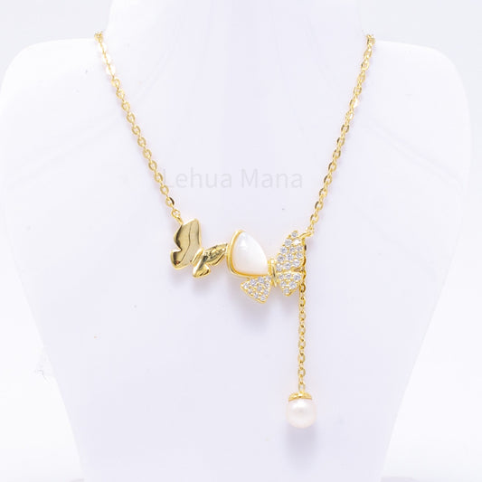 925 Silver CZ Butterfly Necklace, CZ Necklace, Cubic Zirconia Necklace, 925 Sterling Silver Jewelry, Butterfly Necklace