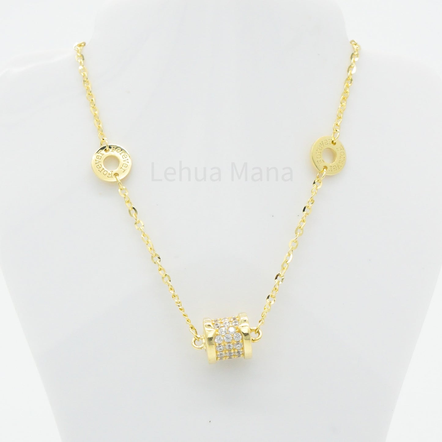 925 Silver CZ Barrel Disc Necklace, CZ Necklace, Cubic Zirconia Necklace, 925 Sterling Silver Jewelry, Barrel Disc Necklace