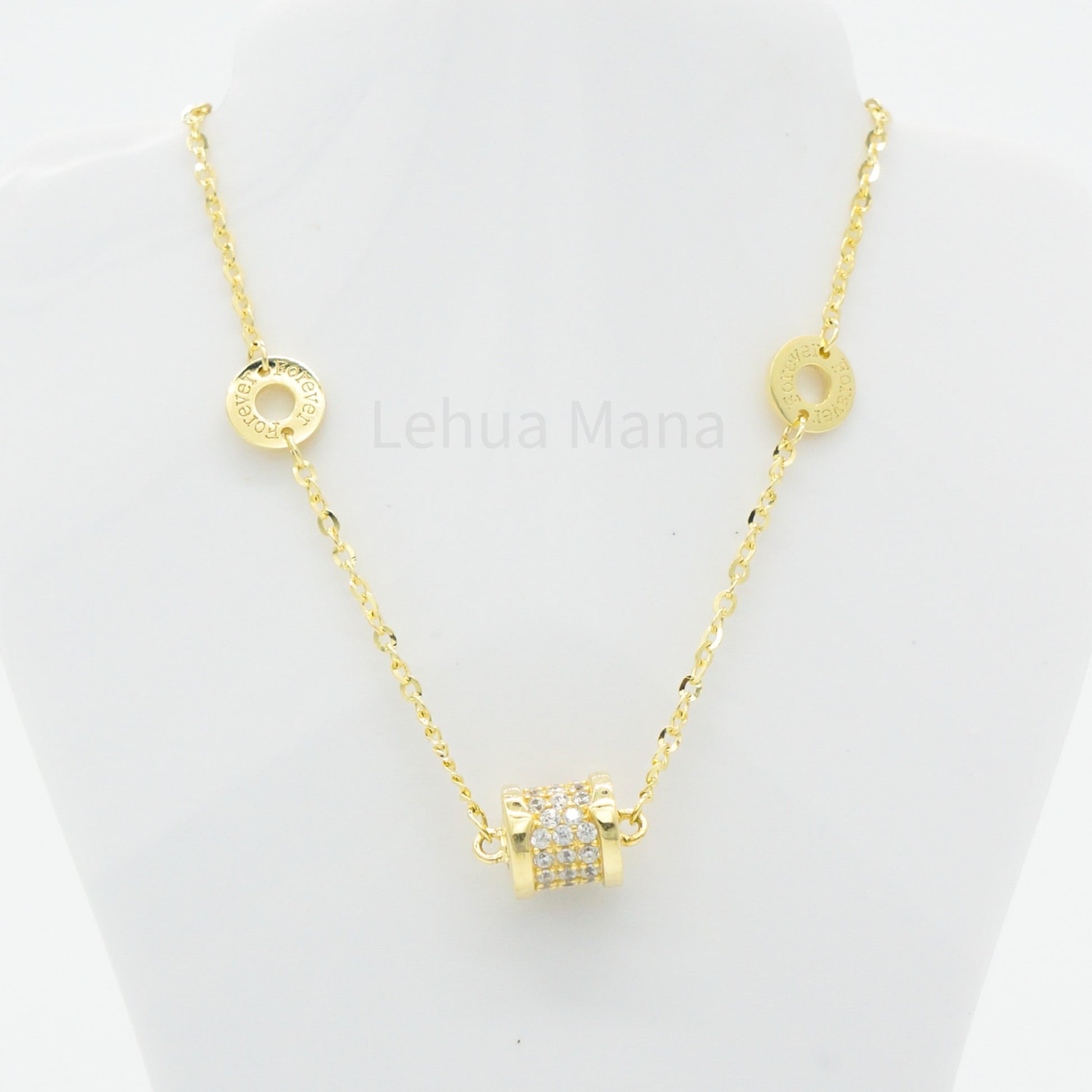 925 Silver CZ Barrel Disc Necklace, CZ Necklace, Cubic Zirconia Necklace, 925 Sterling Silver Jewelry, Barrel Disc Necklace