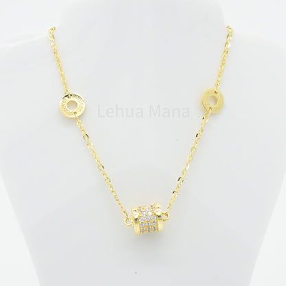 925 Silver CZ Barrel Disc Necklace, CZ Necklace, Cubic Zirconia Necklace, 925 Sterling Silver Jewelry, Barrel Disc Necklace