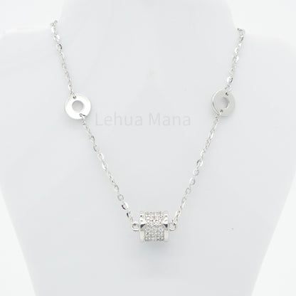 925 Silver CZ Barrel Disc Necklace, CZ Necklace, Cubic Zirconia Necklace, 925 Sterling Silver Jewelry, Barrel Disc Necklace