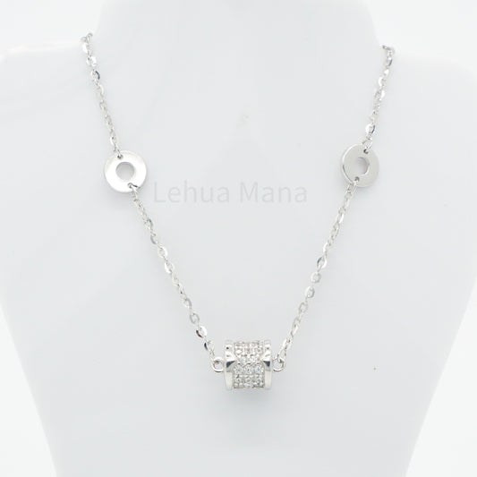 925 Silver CZ Barrel Disc Necklace, CZ Necklace, Cubic Zirconia Necklace, 925 Sterling Silver Jewelry, Barrel Disc Necklace