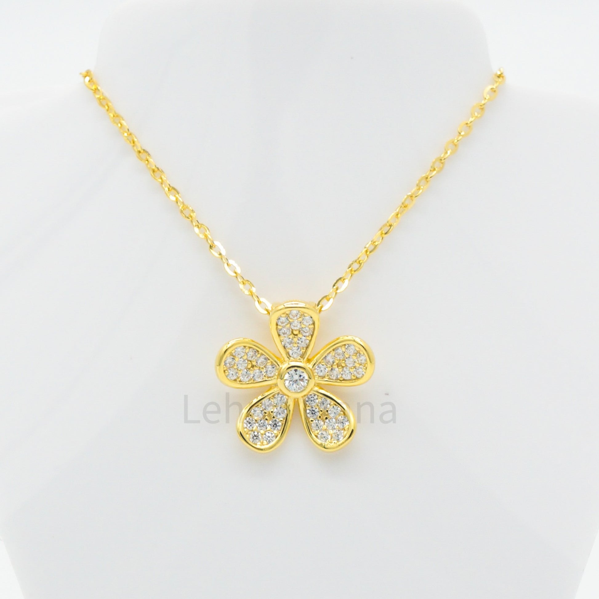 925 Silver CZ Flower Necklace, CZ Necklace, Cubic Zirconia Necklace, 925 Sterling Silver Jewelry, Flower Necklace