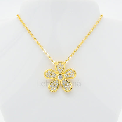 925 Silver CZ Flower Necklace, CZ Necklace, Cubic Zirconia Necklace, 925 Sterling Silver Jewelry, Flower Necklace