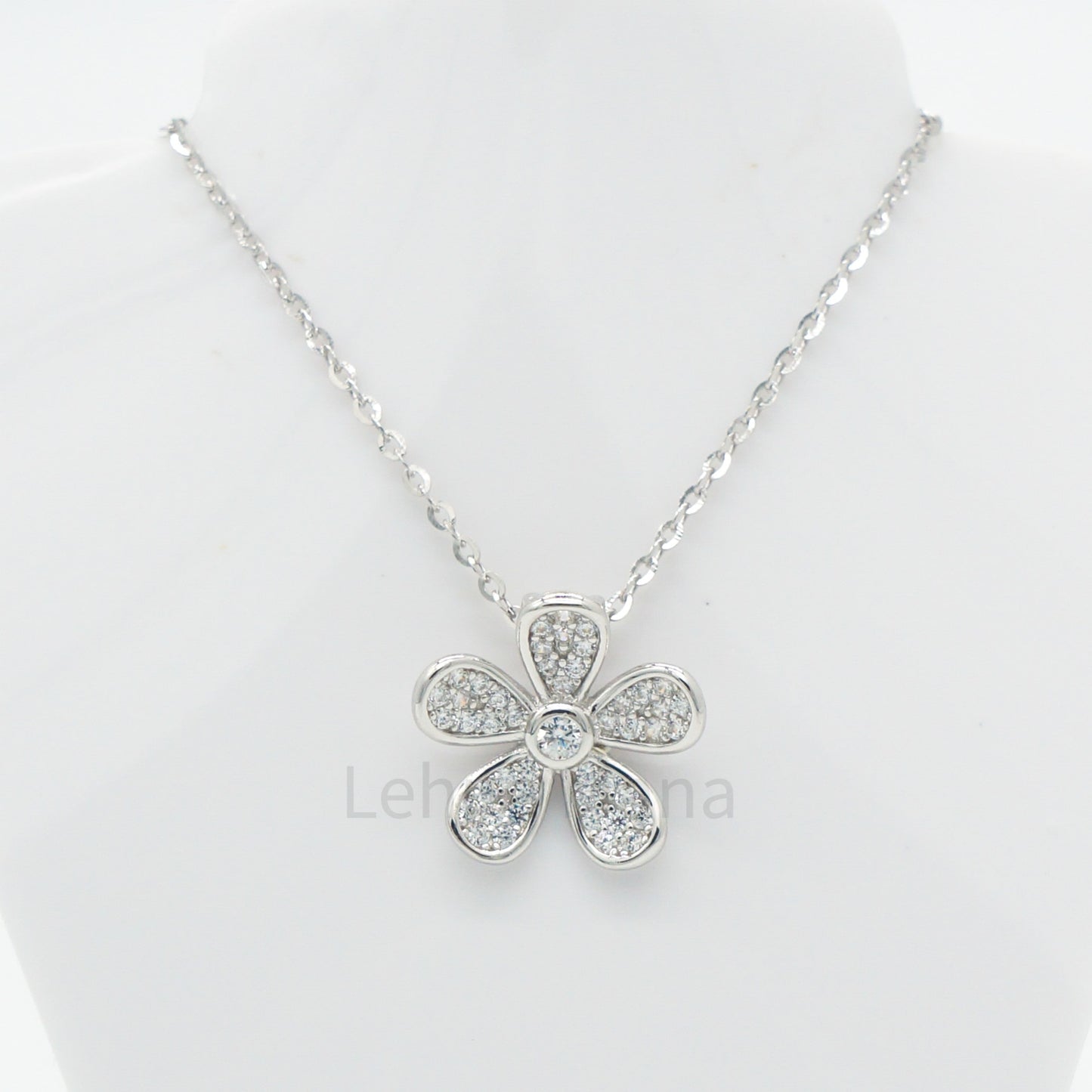 925 Silver CZ Flower Necklace, CZ Necklace, Cubic Zirconia Necklace, 925 Sterling Silver Jewelry, Flower Necklace