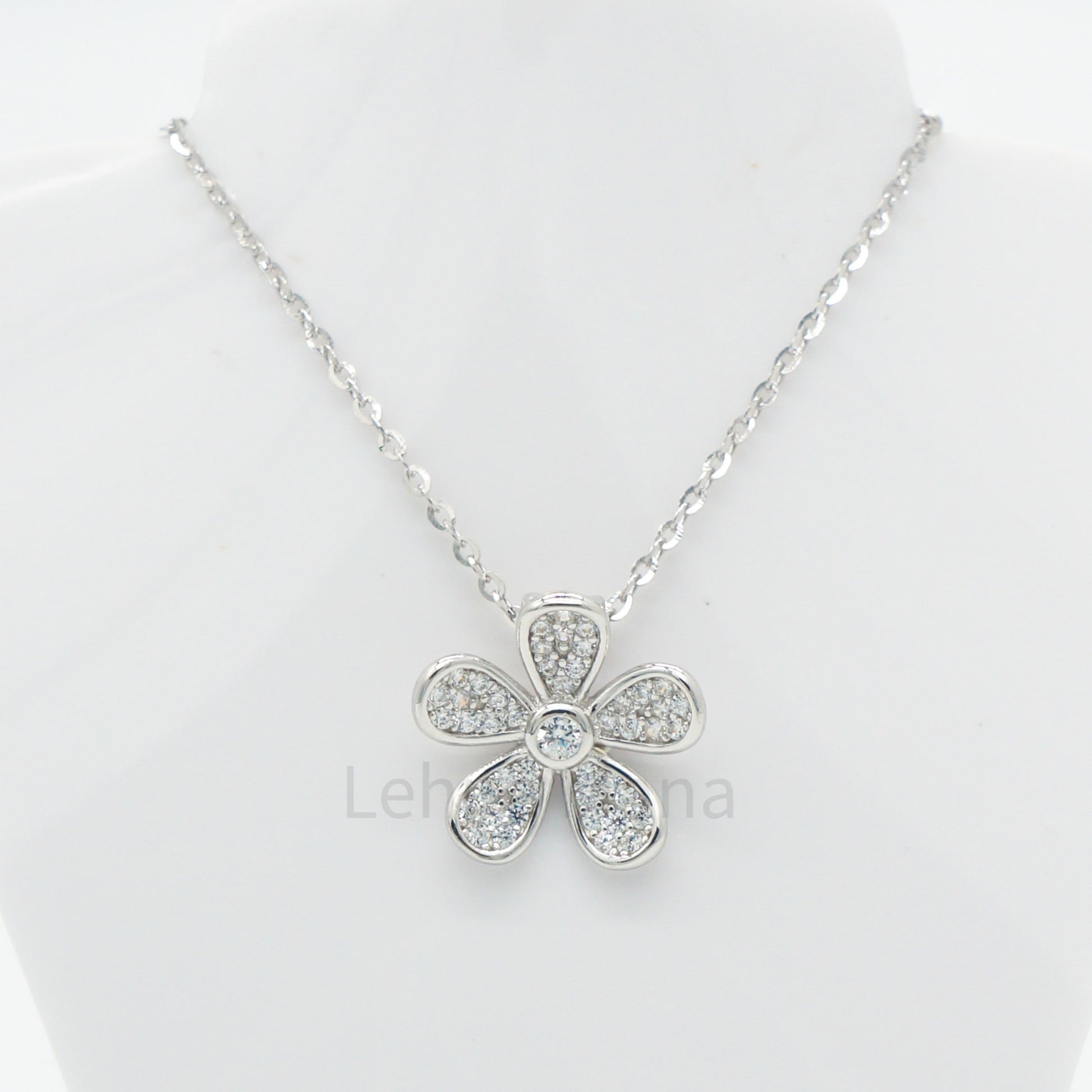 925 Silver CZ Flower Necklace, CZ Necklace, Cubic Zirconia Necklace, 925 Sterling Silver Jewelry, Flower Necklace