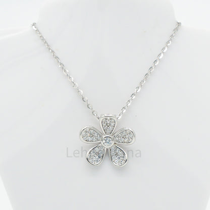 925 Silver CZ Flower Necklace, CZ Necklace, Cubic Zirconia Necklace, 925 Sterling Silver Jewelry, Flower Necklace