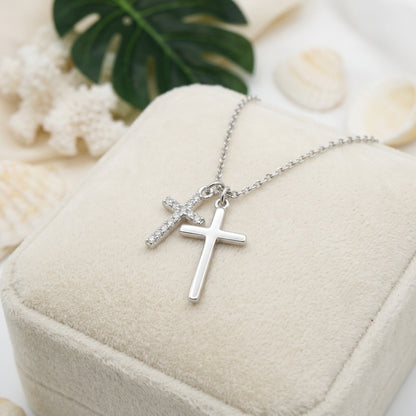 Double Cross Pave Cubic Zirconia Charm Necklace - 925 Silver