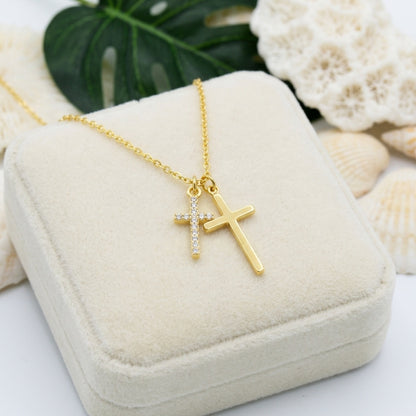 Double Cross Pave Cubic Zirconia Charm Necklace - 925 Silver