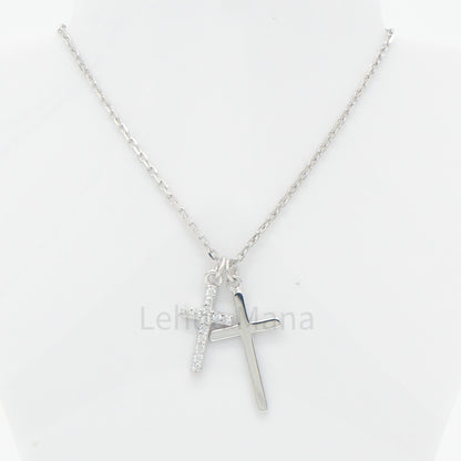 925 Silver CZ Cross Necklace, CZ Necklace, Cubic Zirconia Necklace, 925 Sterling Silver Jewelry, Cross Necklace
