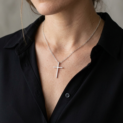 Classic Minimalist Cross Pendant Necklace - 925 Sterling Silver