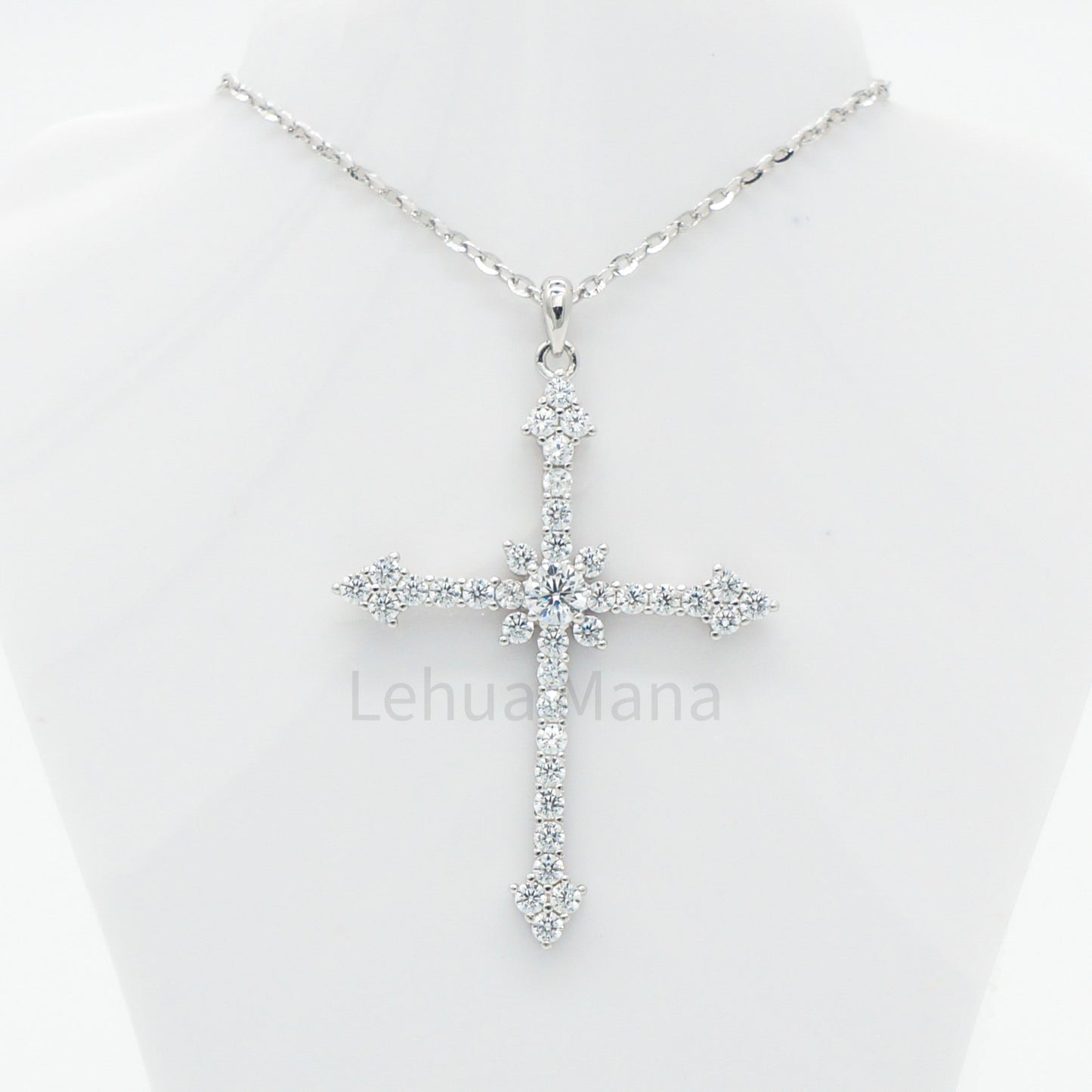 925 Silver CZ Cross Necklace, CZ Necklace, Cubic Zirconia Necklace, 925 Sterling Silver Jewelry, Cross Necklace