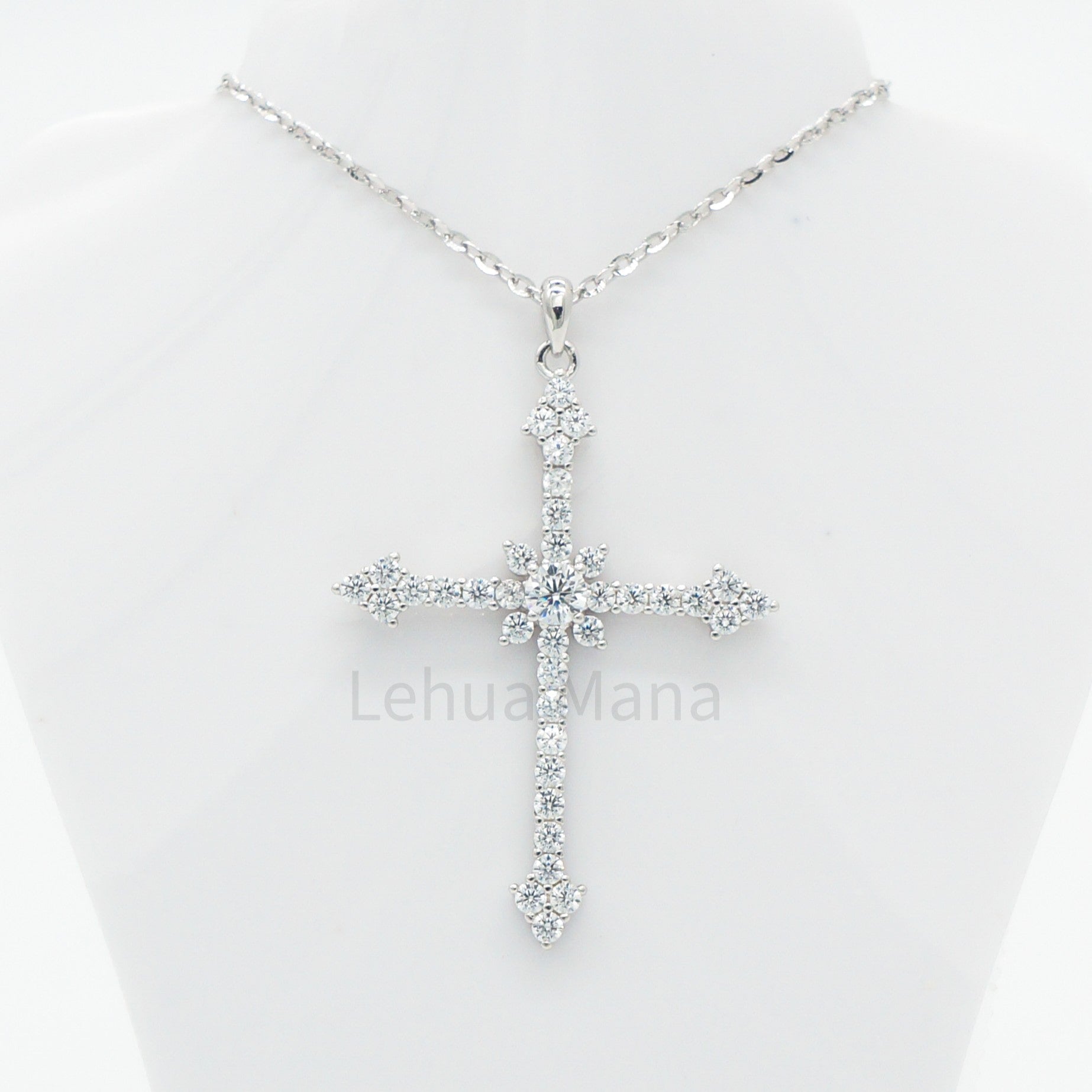 925 Silver CZ Cross Necklace, CZ Necklace, Cubic Zirconia Necklace, 925 Sterling Silver Jewelry, Cross Necklace