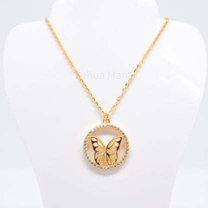 925 Silver CZ Butterfly Necklace, CZ Necklace, Cubic Zirconia Necklace, 925 Sterling Silver Jewelry, Butterfly Necklace