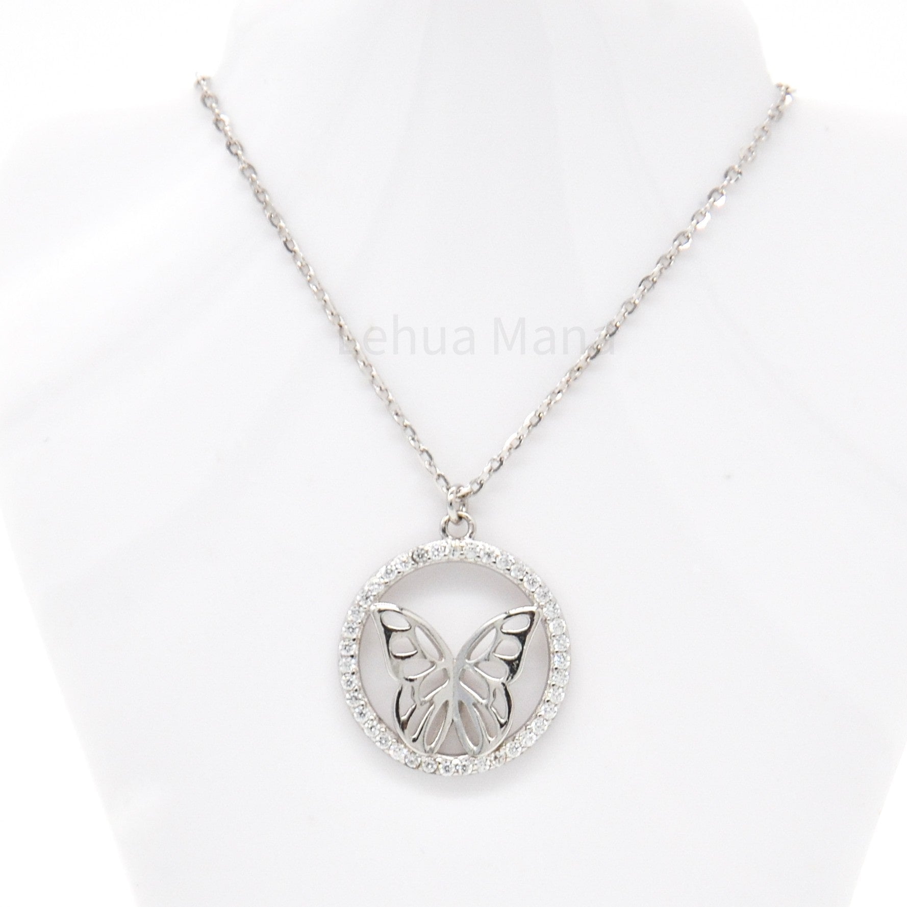 925 Silver CZ Butterfly Necklace, CZ Necklace, Cubic Zirconia Necklace, 925 Sterling Silver Jewelry, Butterfly Necklace