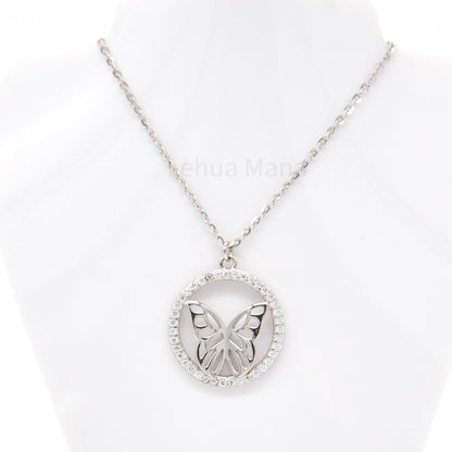 925 Silver CZ Butterfly Necklace, CZ Necklace, Cubic Zirconia Necklace, 925 Sterling Silver Jewelry, Butterfly Necklace
