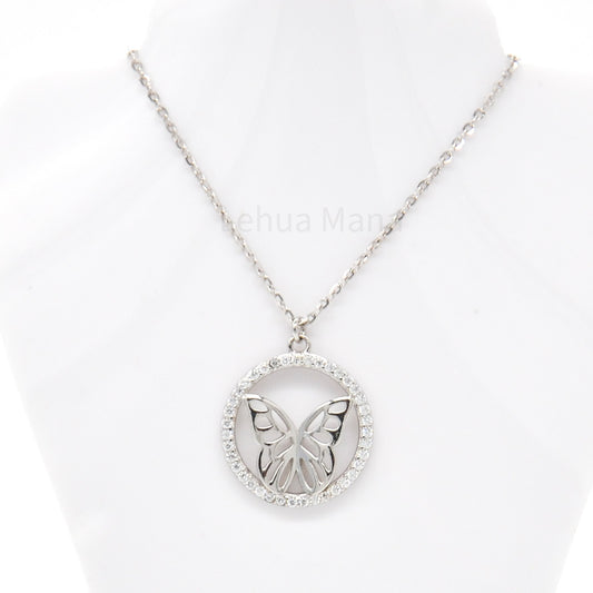 925 Silver CZ Butterfly Necklace, CZ Necklace, Cubic Zirconia Necklace, 925 Sterling Silver Jewelry, Butterfly Necklace