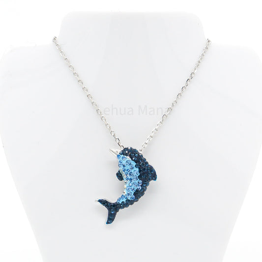 925 Sterling Silver Blue CZ Dolphin Necklace
