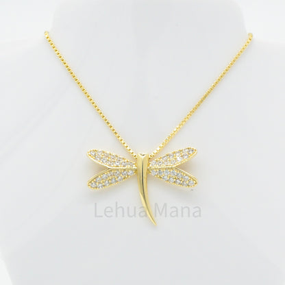 925 Silver CZ Dragonfly Necklace, CZ Necklace, Cubic Zirconia Necklace, 925 Sterling Silver Jewelry, Dragonfly Necklace