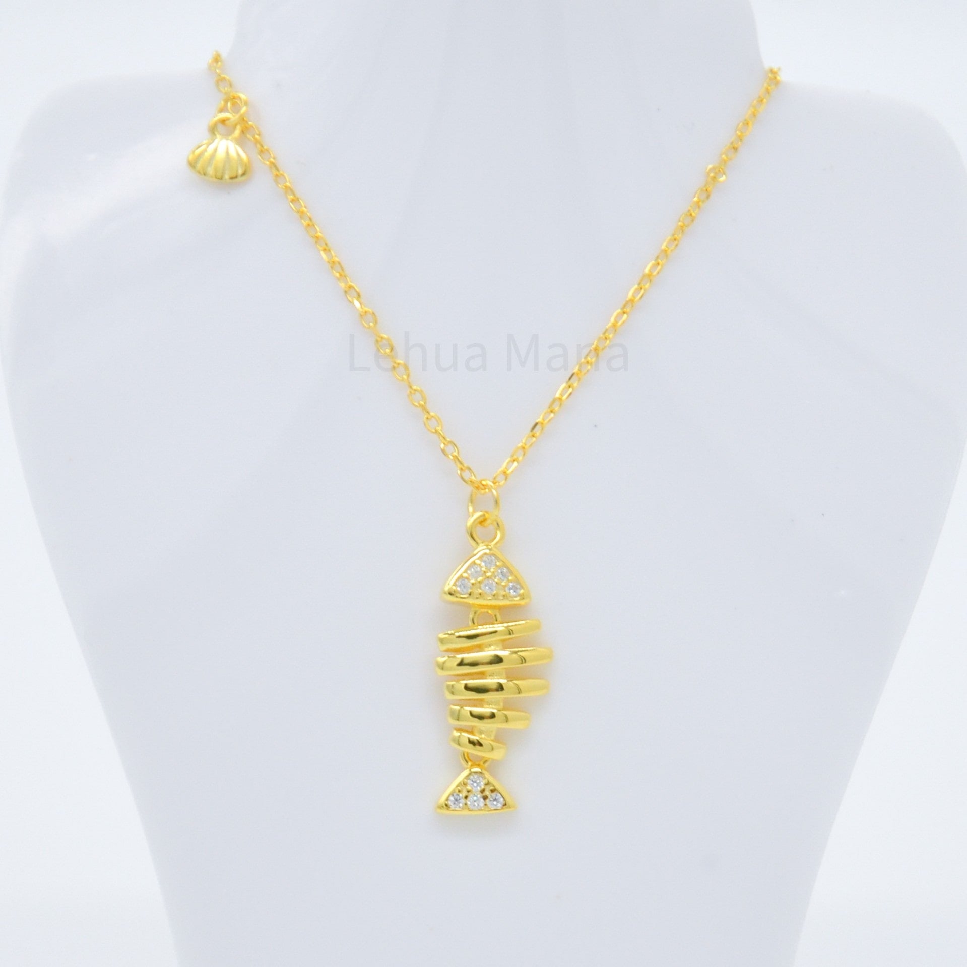 925 Silver CZ Fish Bones Necklace, CZ Necklace, Cubic Zirconia Necklace, 925 Sterling Silver Jewelry, Fish Bones Necklace