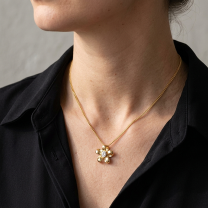 Cutout Hawaiian Plumeria Solitaire CZ Pendant Necklace - 925 Silver