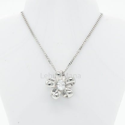 925 Silver CZ Cutout Flower Necklace, CZ Necklace, Cubic Zirconia Necklace, 925 Sterling Silver Jewelry, Cutout Flower Necklace