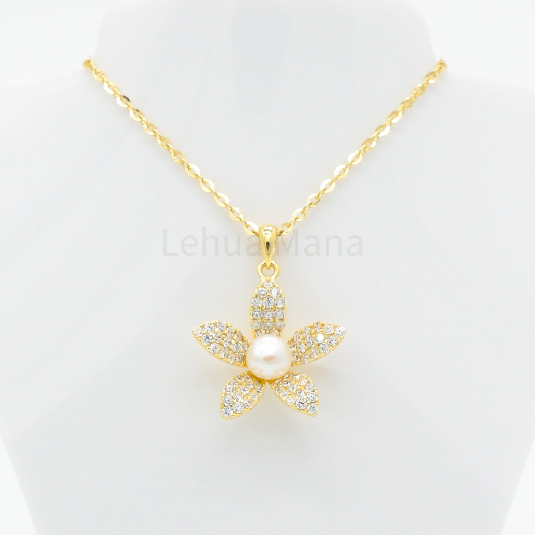 925 Silver CZ Freshwater Pearl Flower Necklace, CZ Necklace, Cubic Zirconia Necklace, 925 Sterling Silver Jewelry, Freshwater Pearl Flower Necklace