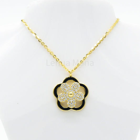 925 Silver CZ Spinner Flower Necklace, CZ Necklace, Cubic Zirconia Necklace, 925 Sterling Silver Jewelry, Spinner Flower Necklace