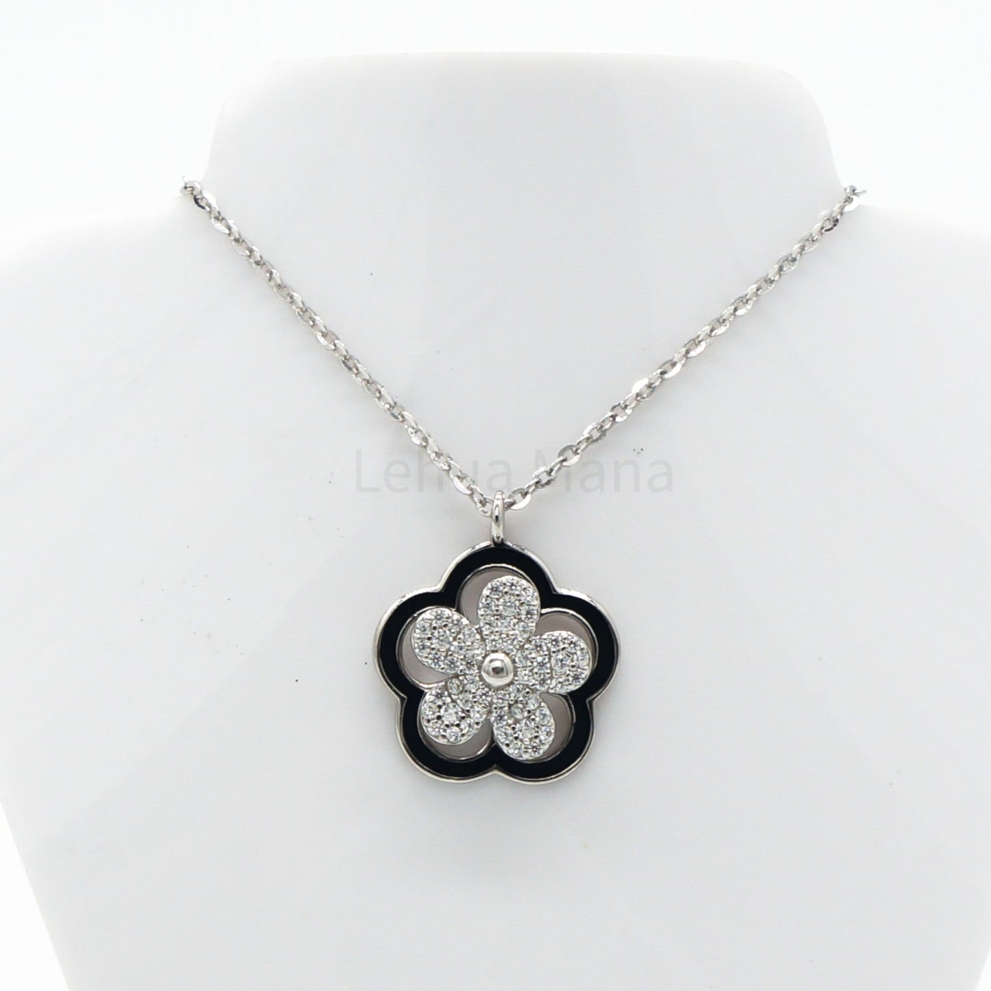 925 Silver CZ Spinner Flower Necklace, CZ Necklace, Cubic Zirconia Necklace, 925 Sterling Silver Jewelry, Spinner Flower Necklace