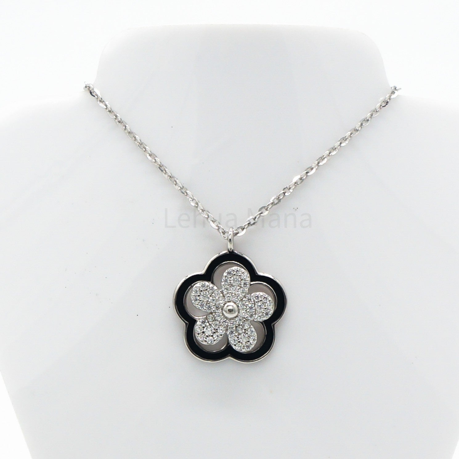 925 Silver CZ Spinner Flower Necklace, CZ Necklace, Cubic Zirconia Necklace, 925 Sterling Silver Jewelry, Spinner Flower Necklace